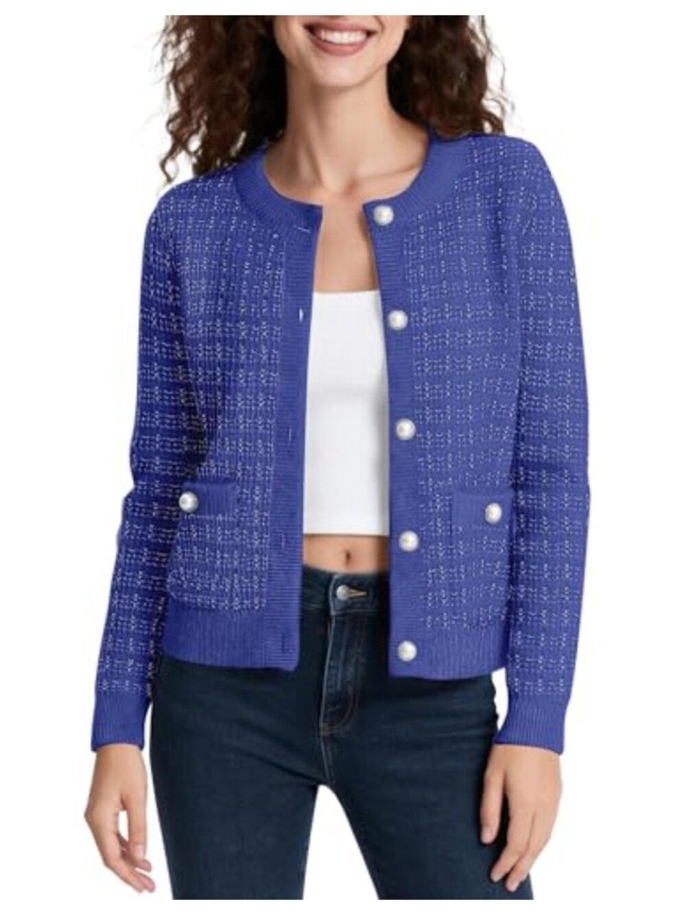 Open Front Button Down Knit Cropped Cardigan Casual Long Sleeve Sweater